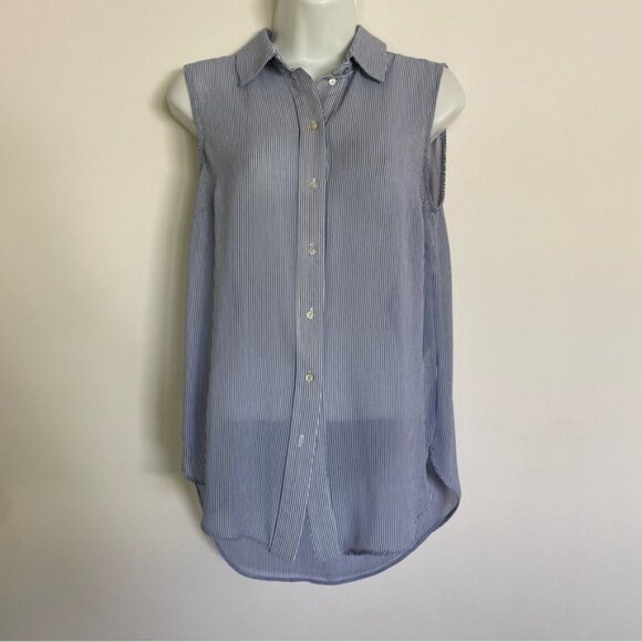 H&M Sheer Blue Striped Sleeveless Button Down Tank - Picture 1 of 5